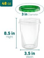 PLASTICPRO 12 Pack Twist Cap Food Storage Containers with Green Screw on Lid- 48 oz Reusable Meal Prep Containers - Large Freezer Containers Microwave Safe Green Plastic Food Storage - Image 7