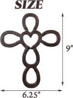RONYOUNG Cast Iron Cross Horse Shoe Heart 6.25" x 9" Wall Cross(Dark Brown) - Image 3