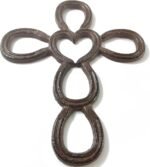 RONYOUNG Cast Iron Cross Horse Shoe Heart 6.25" x 9" Wall Cross(Dark Brown) - Image 6