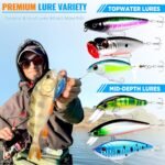 PLUSINNO Fishing Lures Fishing Tackle Box Fishing Bait Gifts for Men, Bass, Trout Fishing Accessories Kit for Saltwater & Freshwater Fishing Gear Including Topwater Lures, Hooks, Spinnerbaits - Image 3