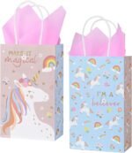 DjinnGlory 36 Pack Small Rainbow Unicorn Horse Themed Party Gift Bags with Handles and Pink Tissue Paper for Girls Kids Birthday Favors Treats Goodies, 9x5.5x3.15 Inch (2 Assorted Designs) - Image 3
