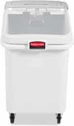Rubbermaid Commercial Products ProSave Shelf-Storage Ingredient Bin With Scoop, 600-Cup capacity, Plastic, White, Sliding Lid, Container with Wheels for Kitchen/Restaurant Food Organization - Image 3