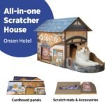 Cat Beds for Indoor Cats, Cardboard Cat House with Scratchers, Onsen Hotel, Large Sturdy Cat Furniture Condo Cave Tent, Easy to Assemble Pet Toys Accessories Stuffs, Bunny Small Animals - Image 3