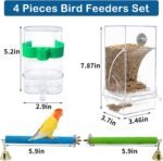 No Mess Bird Feeder Pack of 4 Automatic Parrot Water Dispenser Acrylic Adjustable Parakeet Seed Food Container Cage Accessories Drinker for Lovebirds Finches Budgies Canaries - Image 4