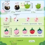 CHGCRAFT 14Pcs 7 Styles Pet Collar Bells Brass Cherry Panda Frog Strawberry Charm Cat Collar Bell Pet Pendant Accessories with Stainless Steel Double Loops Jump Rings for Potty Training - Image 3
