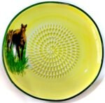 All in one Ceramic Grater Set - Durable Stoneware Grater, Silicon Garlic Peeler, Brush, and Stand. Artwork Horse Design Handmade, Yellow, G-408 - Image 3