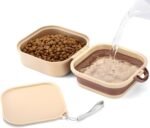 2 Pack Collapsible Dog Cat Bowls with Lid, Integrated 2-in-1 Portable Water and Food Bowl for Dog, Foldable Travel Dog Cat Water Bowl, Dog Cat Travel Accessories for Camping, Green and Beige - Image 4