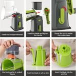 Ourokhome Rotary Cheese Grater Cheese Shredder, Mandoline Vegetable Slicer with 5 Interchangeable Blades and Strong Suction Base for Fruit, Vegetables, Nuts Grey - Image 10