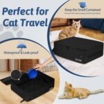 Petskd Cat Travel Litter Box with Lid 19.7x15x6, Portable Mobile Litter Box for Medium Large Cats,Leak-Proof Kitty Litter Box for Car Travel and Hotel with A Scoop,A Bowl and Poop Bag(Black) - Image 4