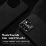 Belemay Compatible with iPhone 15 Pro Max Leather Case with Magsafe, Vintage Premium Crazy Horse Leather, Rich Patina, Secure Grip, Metal Buttons & Lens Protector, Slim Fit Cover (6.7-inch) - Black - Image 3