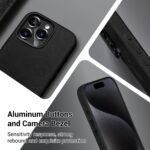 Belemay Compatible with iPhone 15 Pro Max Leather Case with Magsafe, Vintage Premium Crazy Horse Leather, Rich Patina, Secure Grip, Metal Buttons & Lens Protector, Slim Fit Cover (6.7-inch) - Black - Image 4