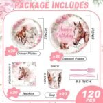 120PCS Cowgirl Horse Birthday Party Supplies Pink Western Horse Party Decorations for Girls Plates Napkins Party Supplies Serves 20 Guests - Image 3