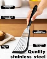 2 Pcs Fish Spatulas For Nonstick Cookware, Silicone fish turner spatula for Cooking Fried Egg Burger Steak (Black) - Image 3