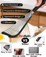 2 Pcs Fish Spatulas For Nonstick Cookware, Silicone fish turner spatula for Cooking Fried Egg Burger Steak (Black) - Image 4