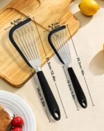 2 Pcs Fish Spatulas For Nonstick Cookware, Silicone fish turner spatula for Cooking Fried Egg Burger Steak (Black) - Image 5
