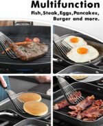 2 Pcs Fish Spatulas For Nonstick Cookware, Silicone fish turner spatula for Cooking Fried Egg Burger Steak (Black) - Image 6