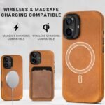 Belemay Compatible with iPhone 16 Leather Case, Compatible with Magsafe, Premium Crazy Horse Leather [Vintage Aesthetic] Comfort Grip, Metal Buttons & Camera Bump Frame, (6.1") Tan Brown - Image 7
