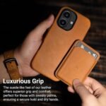 Belemay Compatible with iPhone 16 Leather Case, Compatible with Magsafe, Premium Crazy Horse Leather [Vintage Aesthetic] Comfort Grip, Metal Buttons & Camera Bump Frame, (6.1") Tan Brown - Image 8