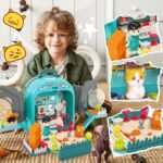 Pet Carrier Backpack Toy, 3 in 1 Pet Care Playset, Pretend Play Pet Hospital Accessories & Hair Dryer Toy, Cat Role Play Set for Boys Ages 3+ - Image 7