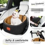 Dog Car Seat for Medium Dogs Under 25 lbs, Comfy Puppy Car Seat with 2 Clip-On Safety Leashes, Non-Slip Bottom Pet Travel Car Seat, Easy to Install and Fully Removable (Black/Coffee, Small) - Image 5
