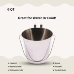 Heavy Duty Stainless Steel 6 Quart Bucket - Dual Hooks Hanging Water Buckets for Dogs, Cats, Kennels, Cages, Critter Crates and Multi Purpose Pet - Flat Sided Durable Dog Food Pails - Image 4
