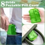 Meekoo 8 Pcs Travel Pill Organizer Pocket Portable Pill Case Daily Pill Container Small Pharmacy Container Medicine Travel Container with 10 Compartments for Purse Fish Oil Medicine(Green) - Image 7