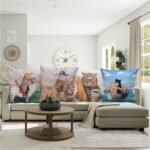 Cat Throw Pillow Covers Cat Cowboy on a Horse Pillow Cover Funny Two Brave Cats Pillow Cases Animal Kitty Pillowcase Cotton Linen Cushion Cover for Couch Sofa Bed 18x18 Set of 4 - Image 6
