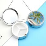 Round Pill Case 3 Compartment Tropical Palm Tree Pill Box Mini Medicine Pill Organizer Portable Travel Pillbox for Pocket Purse Metal Pill Container for Vitamins Fish Oil Supplements - Image 4