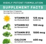 PrimeMD 4-in-1 Calcium Supplements for Women & Men - Calcium 600mg with Vitamin D3 K2 B12 5000 IU Supplement for Heart, Bone & Body Defenses - Gluten-Free, Non-GMO, Vegan Friendly (480 Count) - Image 5