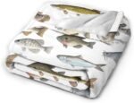 Trendy Flannel Fleece Throw Blanket, Watercolor Few Freshwater Fish Cartilaginous Fish Marine Life Throw for Better Sleep, Warm Air Conditioning Blanket 50"X40" - Image 3