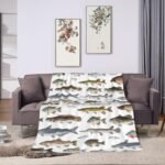 Trendy Flannel Fleece Throw Blanket, Watercolor Few Freshwater Fish Cartilaginous Fish Marine Life Throw for Better Sleep, Warm Air Conditioning Blanket 50"X40" - Image 9