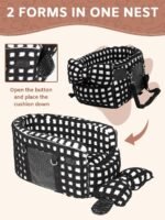 Dog Car Seat for Small Dogs,Center Console Seat for Puppy,Dog Cat Booster Car Seat, Portable Car Armrest Seat for Dog & Cat Under 13 lbs,Pet Car Seat with Cozy Bow Neck Pillow (Grid-Black) - Image 10