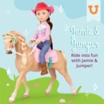 Glitter Girls Jaime Doll & Jumper Horse | 14 inch Equestrian Doll Wearing Clothes & Boots and Horse with Tan Coat and Pink Saddle - Toys for Girls 3+ Years Old - Image 3