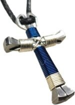Sport - Blue & Silver Horseshoe Nail Cross Necklace - Image 3