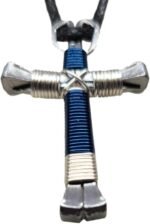 Sport - Blue & Silver Horseshoe Nail Cross Necklace - Image 4