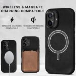 Belemay Compatible with iPhone 16 Plus Leather Case, Compatible with Magsafe, Premium Crazy Horse Leather [Vintage Aesthetic] Comfort Grip, Metal Buttons & Camera Bump Frame, (6.7") Black - Image 7