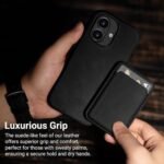 Belemay Compatible with iPhone 16 Plus Leather Case, Compatible with Magsafe, Premium Crazy Horse Leather [Vintage Aesthetic] Comfort Grip, Metal Buttons & Camera Bump Frame, (6.7") Black - Image 8