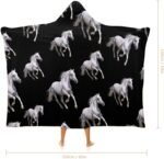 Running White Horse Wearable Hooded Blanket Fleece Throw Blanket Cloak Wrap for Adults Winter - Image 3