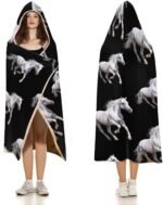 Running White Horse Wearable Hooded Blanket Fleece Throw Blanket Cloak Wrap for Adults Winter - Image 4