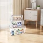 3 Pieces Supplement Bottle Organizer, Clear Plastic Vitamin Organizer with Lid and Handle, Stackable Pill Bottle Organizer, First Aid Box Empty for Vitamin, Medicine, Fish Oil & Supplements - Image 5