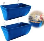 2 Pack Hanging Chicken Feeder,Fence Feed Trough with Clips Hanging Fence Feeders for Goat Duck Horse Chicken Goose Poultry Feed Trough Bucket Feeding Container for Livestock,（Dark Blue） - Image 2