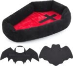 3 Pcs Gothic Coffin Cat Bed Set with Cat Bat Wings and Cat Feeding Mat,Coffin Cat Beds for Halloween Indoor House Party Decoration - Image 2