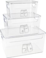 3 Pieces Supplement Bottle Organizer, Clear Plastic Vitamin Organizer with Lid and Handle, Stackable Pill Bottle Organizer, First Aid Box Empty for Vitamin, Medicine, Fish Oil & Supplements - Image 2