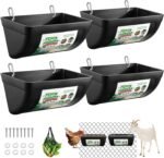 4 Pack Goat Feeders Hanging, Chicken Feeder, with Clips Hanging Fence Feeders, 4.5 Quart Feed Buckets for Horses, Duck Feeder, Chicken Water Feeder, Poultry Feeding Trough - Image 2