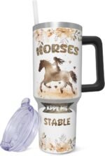 40 oz Tumbler with Handle and Straw, Stainless Steel Insulated Horse Tumbler 40 oz, Reusable Horse Coffee Mug with Leak Proof Lid, Horse Gifts for Women - Image 2