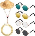 6 Pieces Pet Dog Cat Costume, Pet Sunglasses and Summer Pet Straw Hat with Faux Gold Chain Collar, Classic Funny Pet Accessories for Pet Cat Puppy Small Medium Dog Birthday Cosplay Party (Cute Style) - Image 2