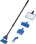 AQUANEAT Aquarium Cleaning Tools, Fish Tank Cleaning Kit with Adjustable Long Handle, 5 in 1 Tools Including Fish Net, Algae Scraper (Adjustable) - Image 2