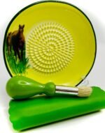 All in one Ceramic Grater Set - Durable Stoneware Grater, Silicon Garlic Peeler, Brush, and Stand. Artwork Horse Design Handmade, Yellow, G-408 - Image 2