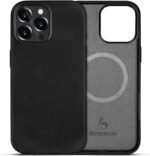 Belemay Compatible with iPhone 15 Pro Max Leather Case with Magsafe, Vintage Premium Crazy Horse Leather, Rich Patina, Secure Grip, Metal Buttons & Lens Protector, Slim Fit Cover (6.7-inch) - Black - Image 2