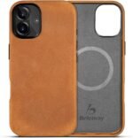 Belemay Compatible with iPhone 16 Leather Case, Compatible with Magsafe, Premium Crazy Horse Leather [Vintage Aesthetic] Comfort Grip, Metal Buttons & Camera Bump Frame, (6.1") Tan Brown - Image 2
